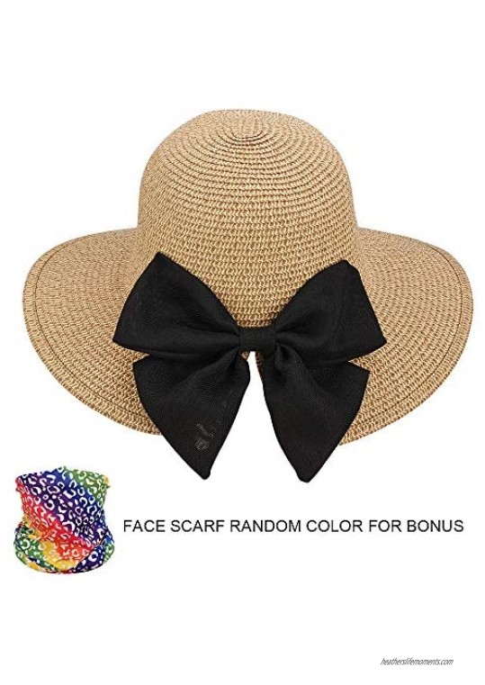 Sowift Women Sun Hats Floppy Summer Sun Beach Straw Hat UPF50 Foldable with Bowknot