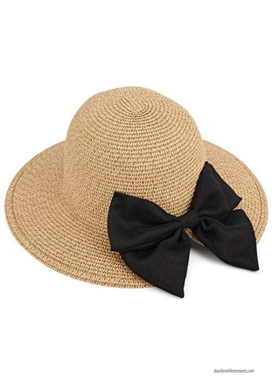 Sowift Women Sun Hats Floppy Summer Sun Beach Straw Hat UPF50 Foldable with Bowknot