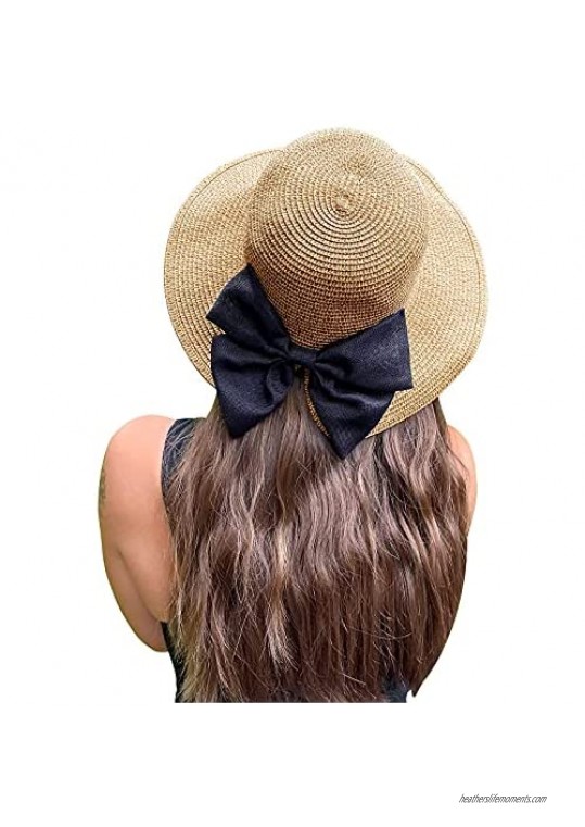 Sowift Womens Sun Straw Hat Beach Visor Hat Summer UPF50+ Foldable Brim with Bow