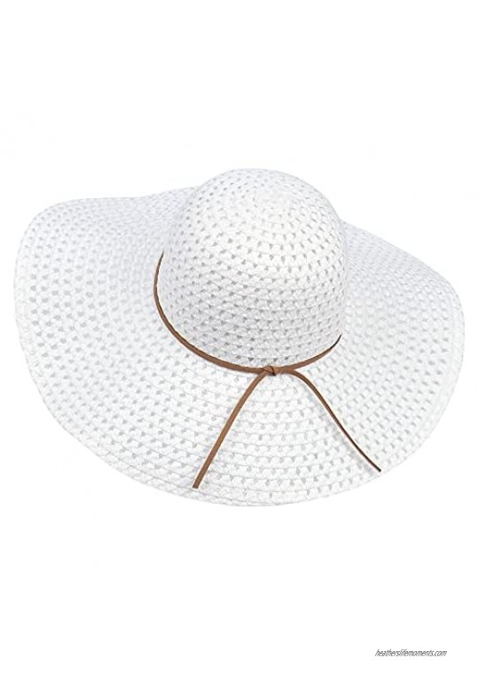 Sowift Women's Wide Brim Beach Hats Summer Straw Hats Floppy Roll Up Packable Sun Visor Hats with Wind Lanyard for Women