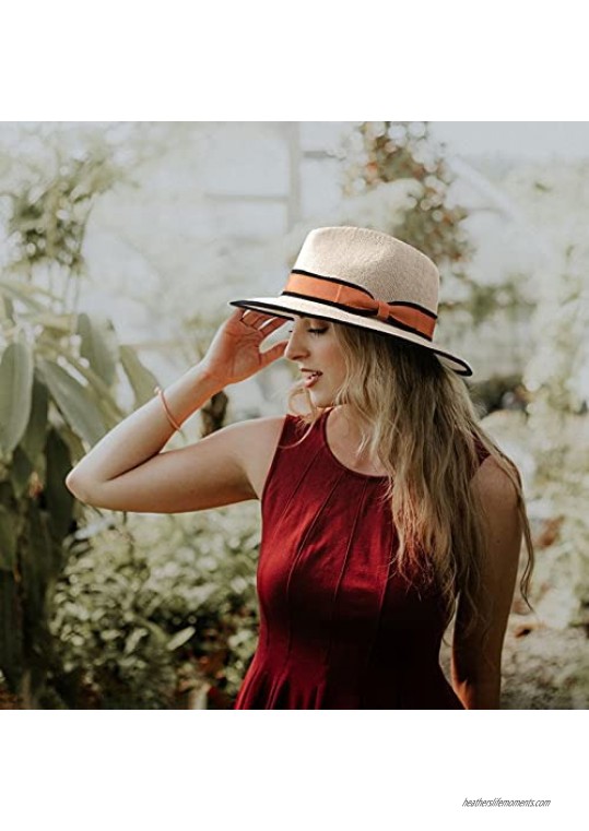 Straw Fedora Hat for Women & Men Panama Sun Hats Summer Beach Floppy Caps