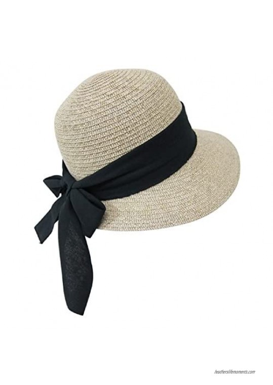 Straw Packable Sun Hat for Women - Wide Front Brim and Smaller Back - SPF 50