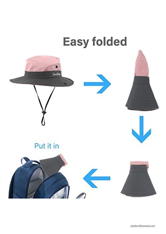 Sun Hats for Women Ponytail Hat Summer Outdoor UV Protection Foldable Mesh Wide Brim Beach Fishing Hat UPF 50+