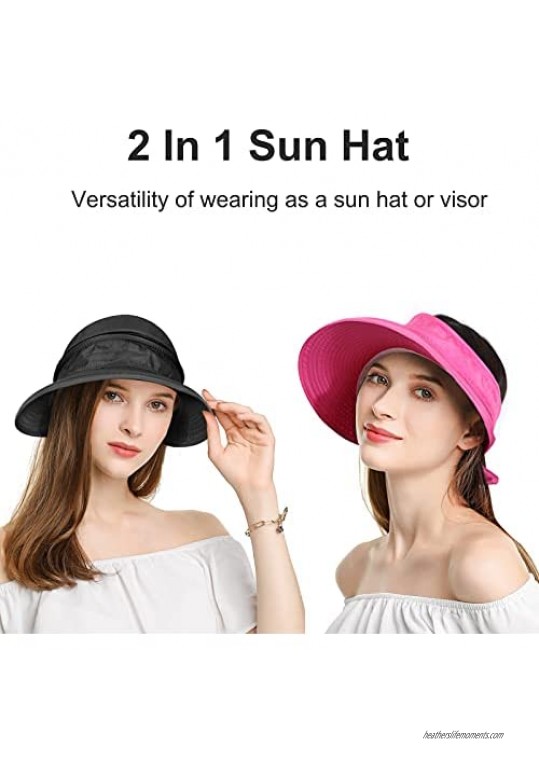 Sun Hats for Women with UV Protection Wide Brim Visor UPF 50+ Foldable Beach Sun Hat 1 or 2 Pack