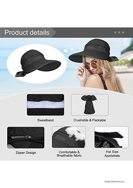Sun Hats for Women with UV Protection Wide Brim Visor UPF 50+ Foldable Beach Sun Hat 1 or 2 Pack