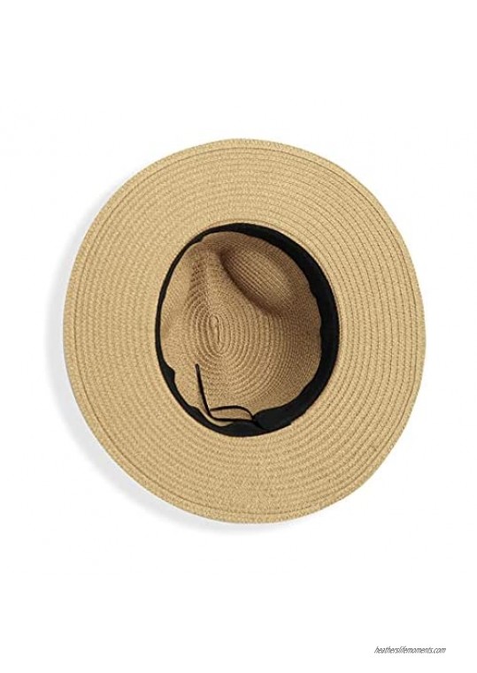 Sun-Straw-Hats Fedora-Beach-Hat for Womens - Panama Hat Summer Wide-Brim Floppy Cap(Hat Circumference 22.5-22.8)