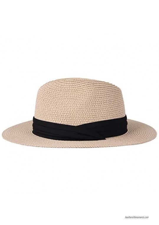 Taylormia Womens UPF 50+ Wide Brim Panama Straw Hat Foldable Fedora Beach Sun Hat