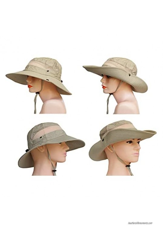 Women and Men Summer Mesh Wide Brim Sun Hat with Adjustable Chin String Breathable and Foldable.