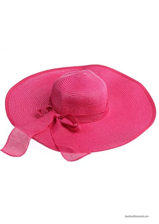 Women Big Bowknot Straw Hat Floppy Foldable Roll Up Beach Cap Sun Hat