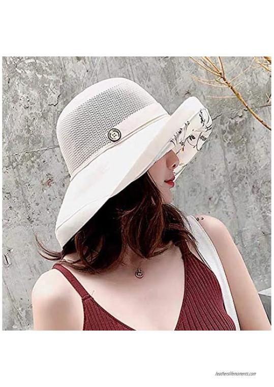 Women Bucket Hat Summer Beach Sun Hats for Women UPF Woman Foldable Floppy Travel Packable UV Hat Cotton Wide Brim Hat