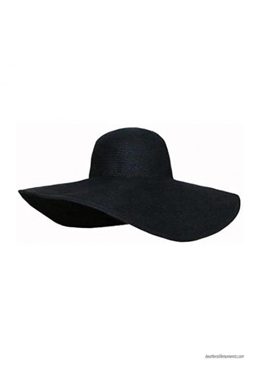 Women Girls Large Brimmed Garden Beach Big Summer Sun Hat Swimming Garden Beach Straw Hat for Holiday Traveling Black