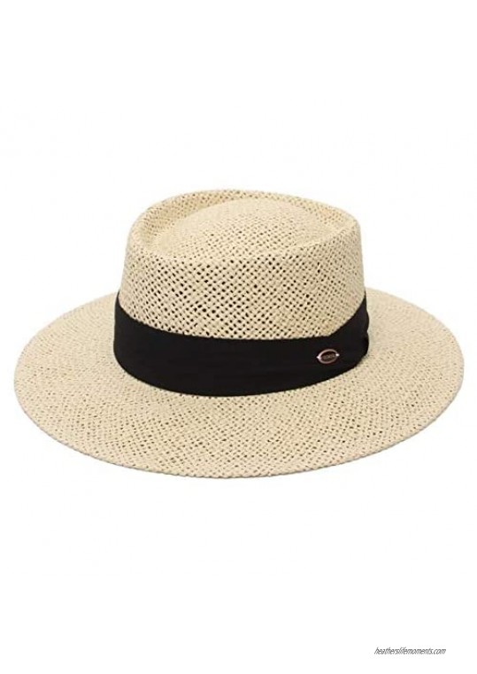 Women Men Straw Sun Hats Wide Brim UPF Sun Protection Pork Pie Fedora Summer Beach Hat for Holiday Outdoor Travel