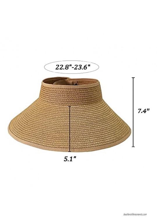 Women Wide-Brim Floppy-Visor-Straw Sun-Hat - UV Protection Summer Foldable Roll-Up Beach Hat