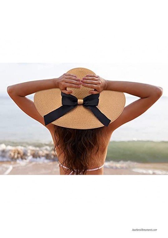 Womens Beach Hat Wide Brim Straw Hat for Women UPF 50+ Foldable Packable Roll-up Sun Visor Hat