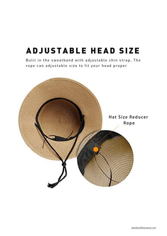 Womens Floppy Straw-Beach-Hat - with Wind-Lanyard Sun Protection Summer
