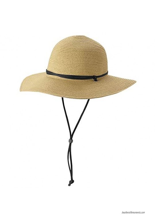 Womens Floppy Straw-Beach-Hat - with Wind-Lanyard Sun Protection Summer