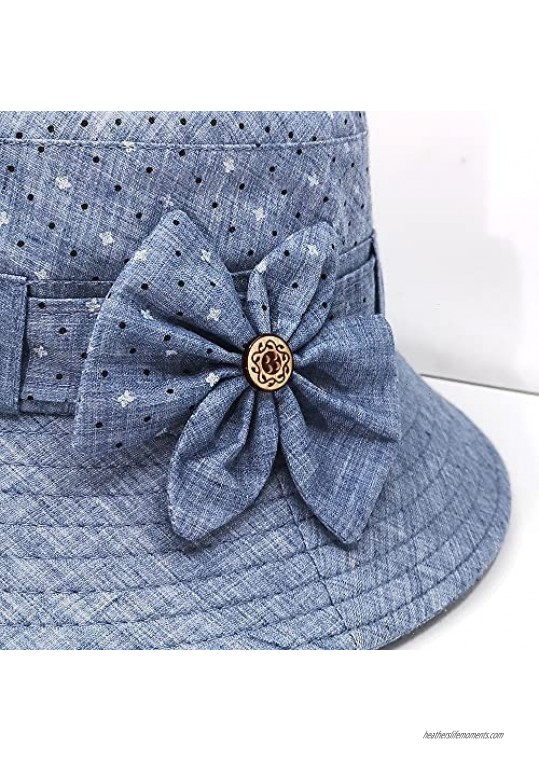 Womens Packable Bucket Hat for Travel Ladies Beach Sun Hat for Women with Flower Cotton Lightweight Summer Hats for Women