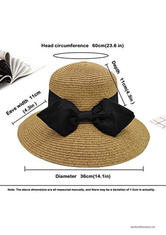 Women's Packable Wide Brim Beach Sun Straw Hat UV Upf50+ Summer Folable Floppy Travel Bucket Hats for Women