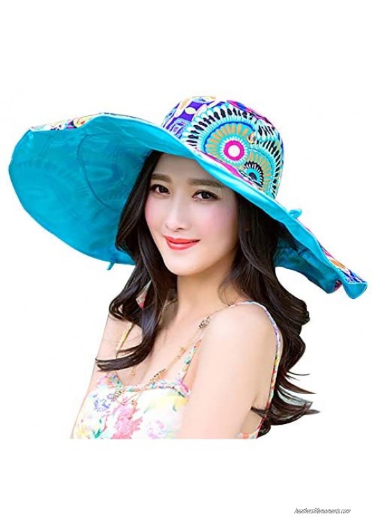 Women's Sun Hat Packable Reversible Bucket Hat UV Sun Protection Wide Brim Summer Beach Cap (Free Size CBlue) …