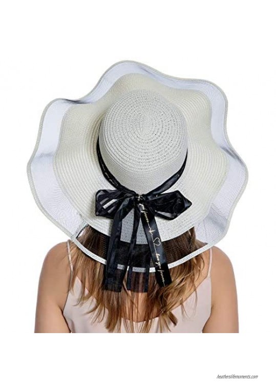 Womens Sun Straw Hat UV UPF50 Travel Foldable Wide Brim Summer Beach Hats