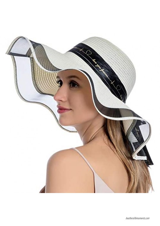 Womens Sun Straw Hat UV UPF50 Travel Foldable Wide Brim Summer Beach Hats