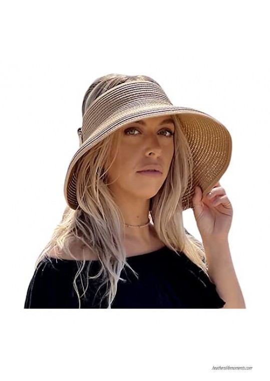 Womens Sun Visor Hat Straw Visors for Women Foldable UPF50 UV Protection Wide Brim Beach Hats Adjustable Size