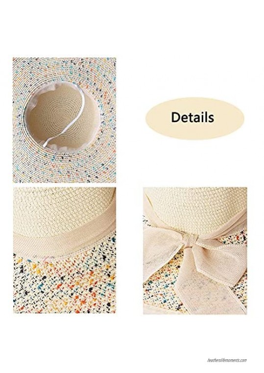 Women's Wide Brim Sun ProtectionBig Bowknot Straw Hat Folable Floppy Hat Summer UV Protection UPF50+ Beach Cap