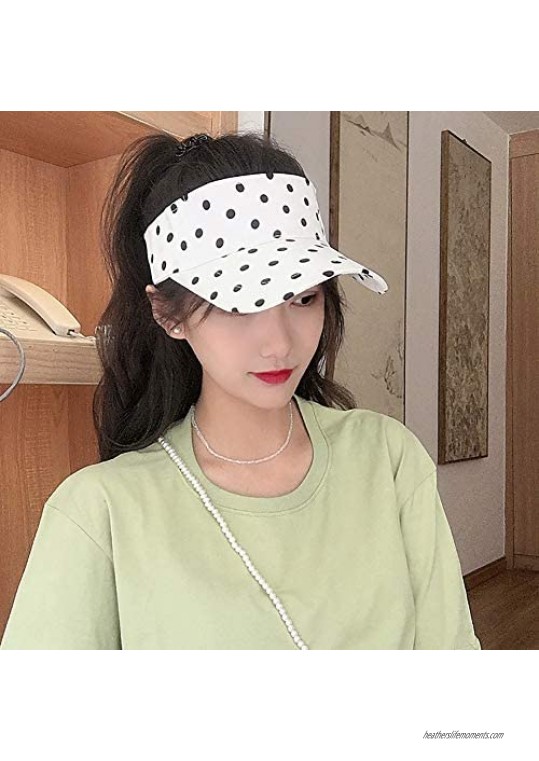 3 Pieces Polka Dot Sun Visors for Women and Girls Black White Sweatband Adjustable Sport Visor Hat for Golf Tennis Running
