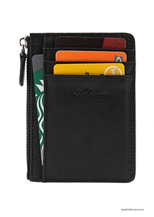 AslabCrew Genuine Leather Minimalist Zipper Credit Card Holder Slim Wallets RFID Blocking Nappa-Black
