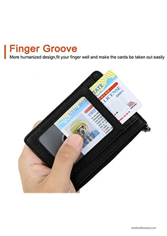AslabCrew Genuine Leather Minimalist Zipper Credit Card Holder Slim Wallets RFID Blocking Nappa-Black