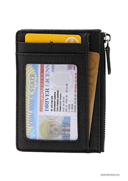 AslabCrew Genuine Leather Minimalist Zipper Credit Card Holder Slim Wallets  RFID Blocking  Nappa-Black