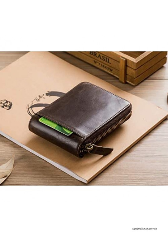 BULLCAPTAIN Leather Mens RFID Blocking Wallet Zipper Bifold Wallets for Men