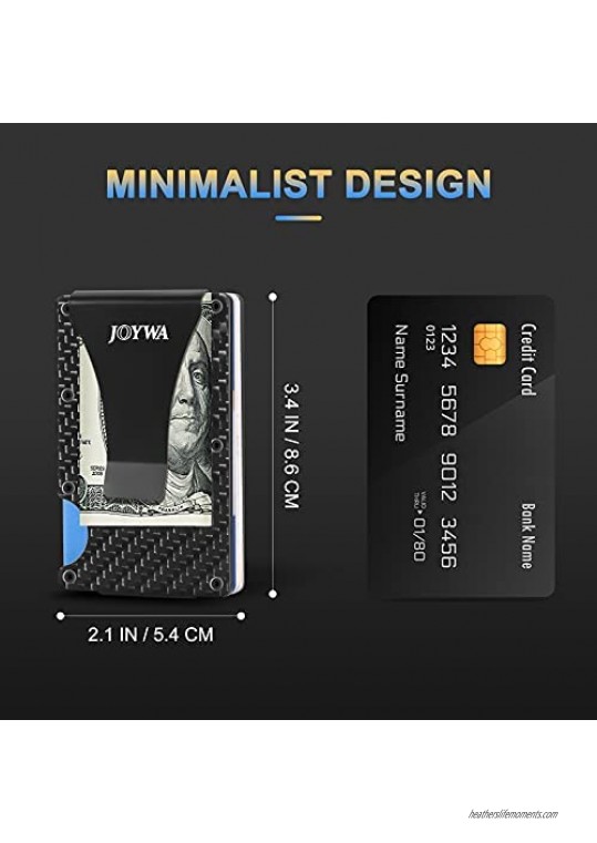 Carbon Fiber Wallets For Men - JOYWA Rigid Wallets with Metal Aluminum Money Clip and RFID Blocking Minimalist Tactical Card Holder with Large Storage of 12 Cards and 10 Bills Father's Day Gift