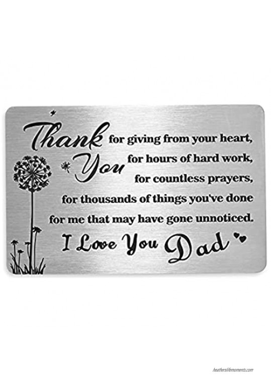 Dad Gifts Engraved Metal Wallet Inserts Cards Fathers Day Present for Dad from Kids Father’s Gift Daddy Birthday Present Father Thank You for Giving from Your Heart Note Card
