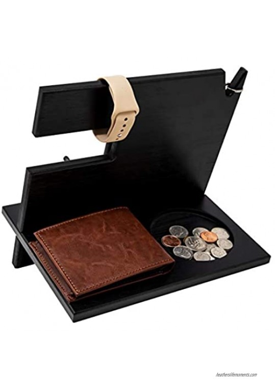 Docking Station Desk Organizer - Bamboo Cell Phone Stand Watch Wallet Ring Coin Shades Organizer - Gifts for Men - Men's Essentials
