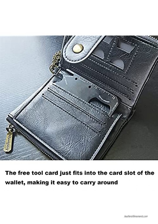 Ecosusta Anti-theft Leather Men Wallet Credit Card Wallet Zip Coin Pocket Zipper Short Pursefor Man Copper Chain Snap Closure RFID Blocking (Black)