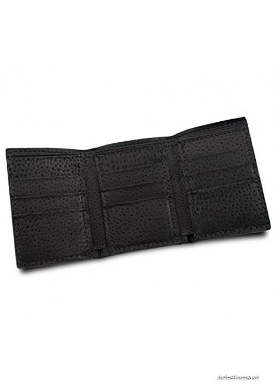 Genuine Eel Skin Leather Trifold Wallet with 9 Card Slots