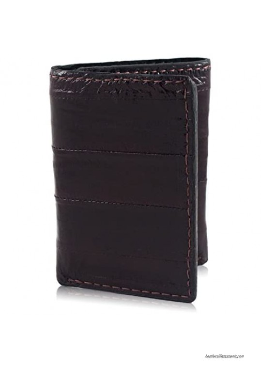 Genuine Eel Skin Leather Trifold Wallet with 9 Card Slots