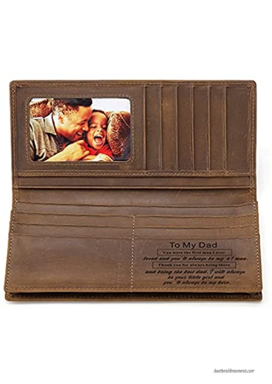 Gifts for Dad From Daughter  Personalized Genuine Leather Wallet for Men  Engraved Custom Long Wallet with Message  Birthday Fathers Day Christmas Wedding Gifts for Father
