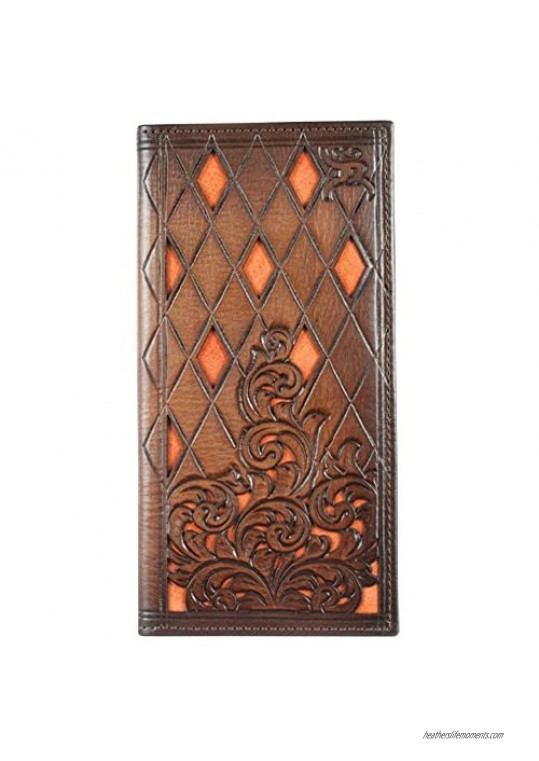 Hooey Brand Roughy Signature Diamond Tooled Orange Inlay Leather Rodeo Wallet - 1831137W1
