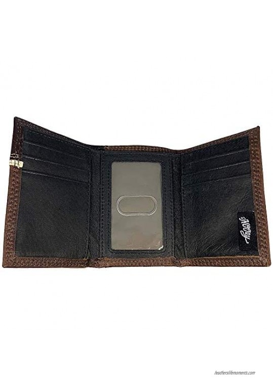 HOOEY Trifold Leather Wallet with Western Yoke and Dusty Orange Logo