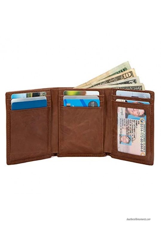 ID Stronghold RFID Blocking Trifold Wallet for Men - Crazy Horse Western Leather