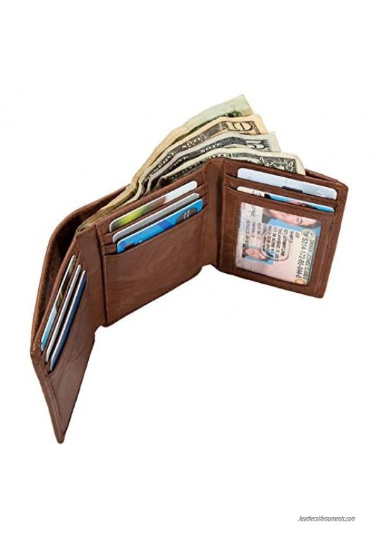 ID Stronghold RFID Blocking Trifold Wallet for Men - Crazy Horse Western Leather