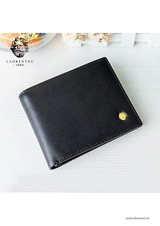 LAORENTOU Leather Wallets for Men Genuine Leather Gift Box Packaging Men's Short Wallet with Zipper Pocket Mens Clutch Wallet Credit Card Holders Casual Men Purses Leather Billfold Gift for Father Day