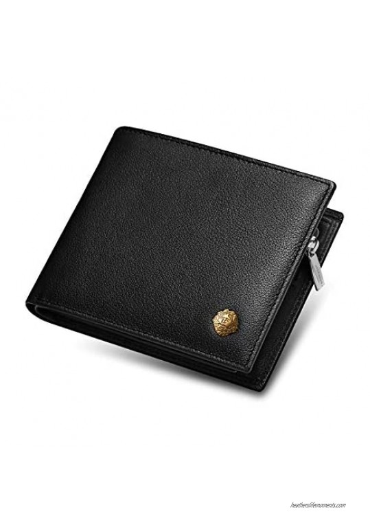 LAORENTOU Leather Wallets for Men Genuine Leather Gift Box Packaging Men's Short Wallet with Zipper Pocket Mens Clutch Wallet Credit Card Holders Casual Men Purses Leather Billfold Gift for Father Day
