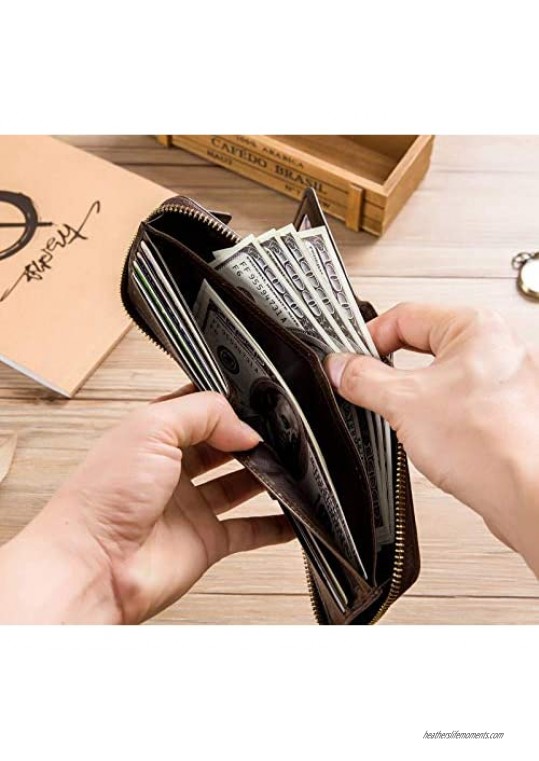 Leather Wallets for Men RFID Blocking Zipper Wallet Bifold Zip Around Purse