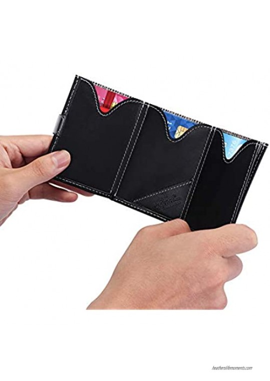 LIULIHUA Minimalist Wallets for Men Slim Credit Card Holder Trifold Wallets-RFID Blocking and Cow Leather Case (Black)