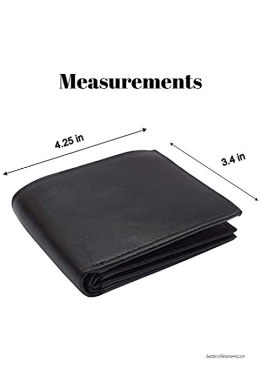 Marshal RFID Leather Mens Wallet Black Bifold Fixed Flip 3 Window ID Organza Gift Bag