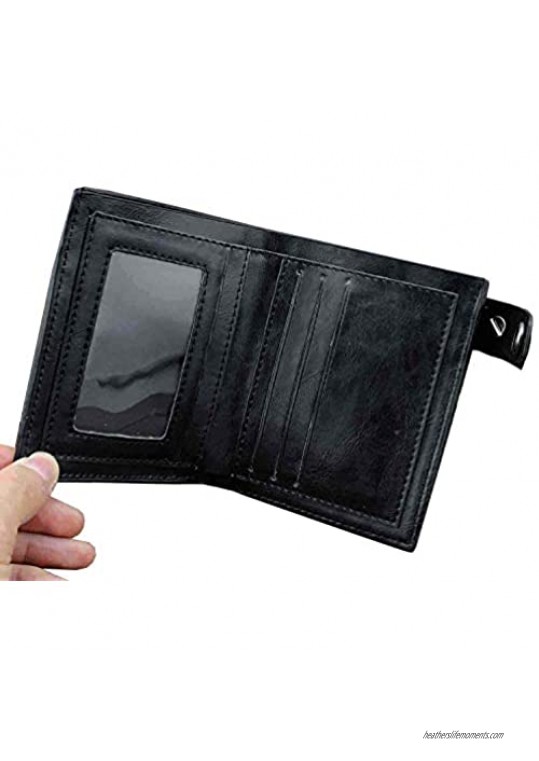 Mens Gothic Cross Clasp Black Leather Wallet with Anti-Theft Biker Chain Man Zipper Purse