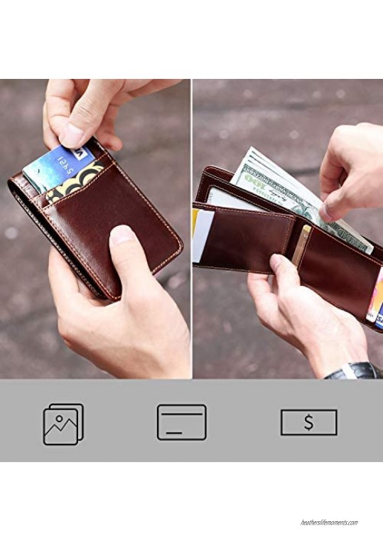 Mens Wallet Bifold Leather RFID Blocking Slim Wallet for Men Front Pocket Double ID Window 10 Card Holders